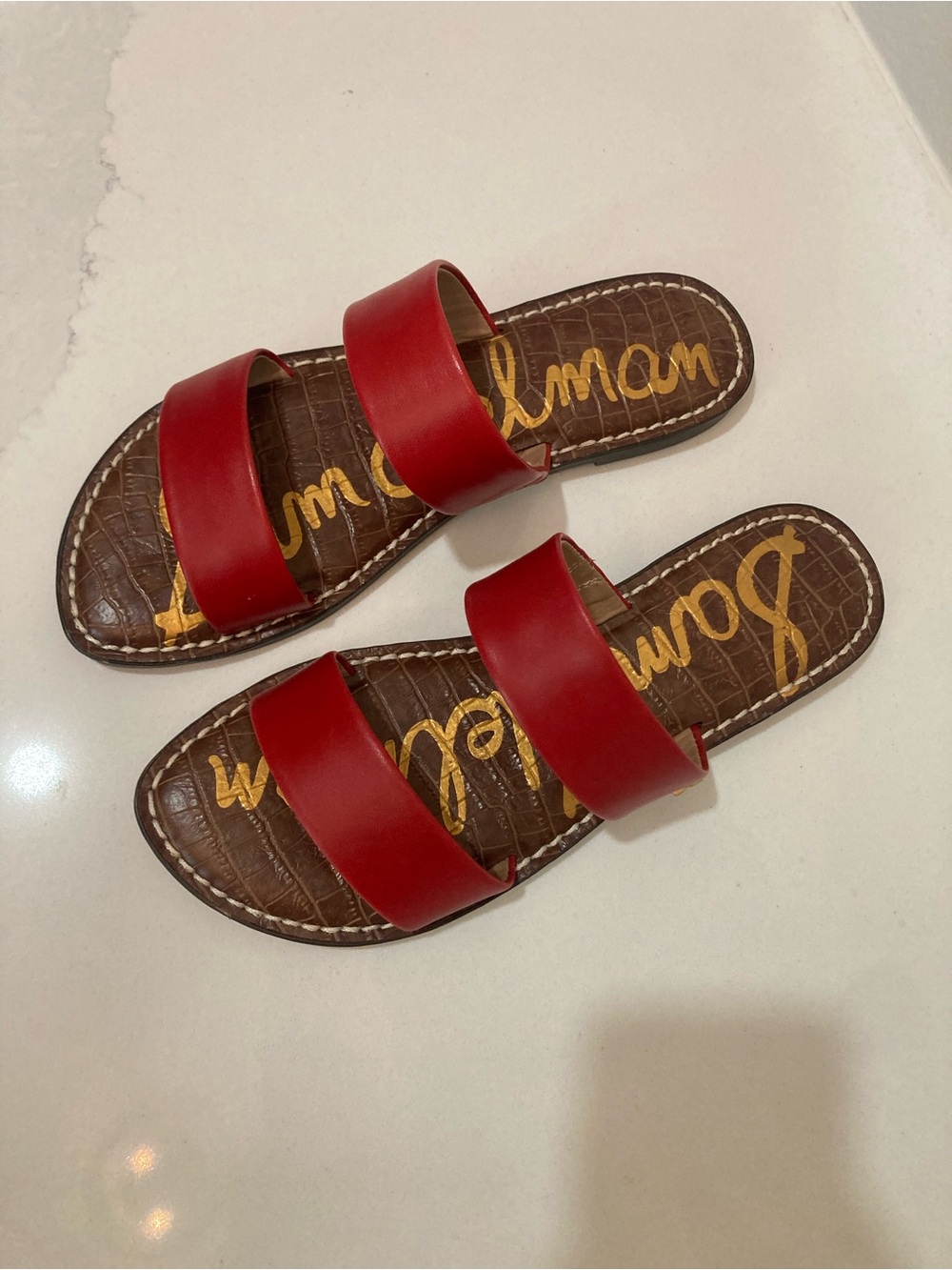 Red Double-Band Slide Sandals - Women's Casual Slides - Picture 2 of 5